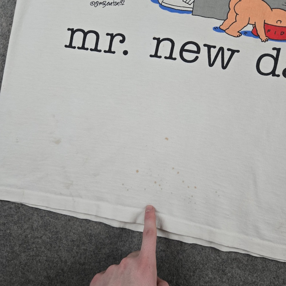 Vintage Mr New Dad T Shirt Mens Large White Jim Benton Cartoon 1992 Chnages 90s - Picture 5 of 16